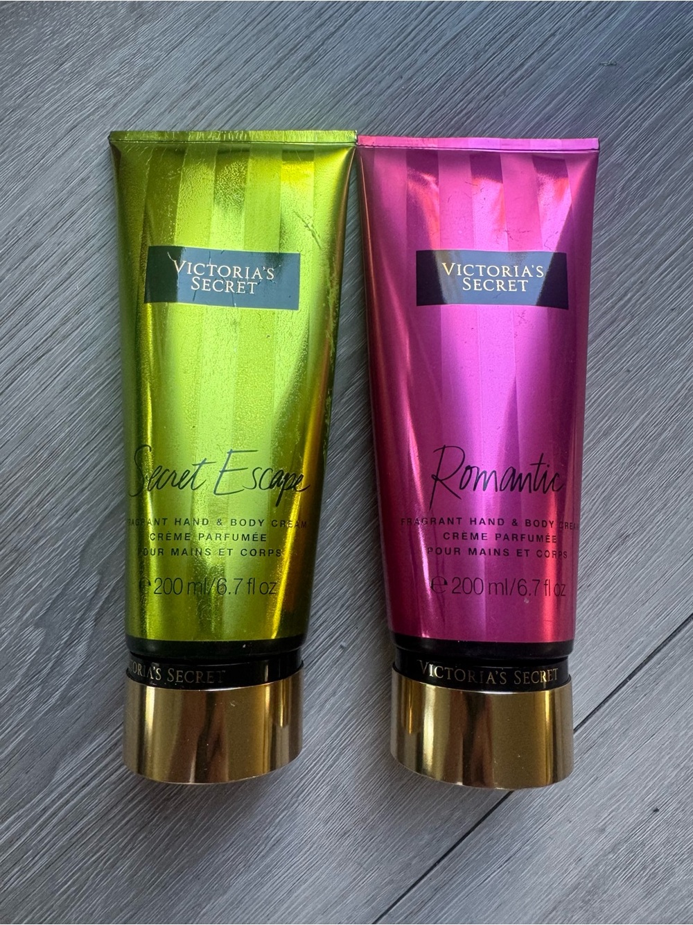 Victoria's Secret set of 2 Hand & Body Creams — Secret Escape & Romantic 6.7 oz